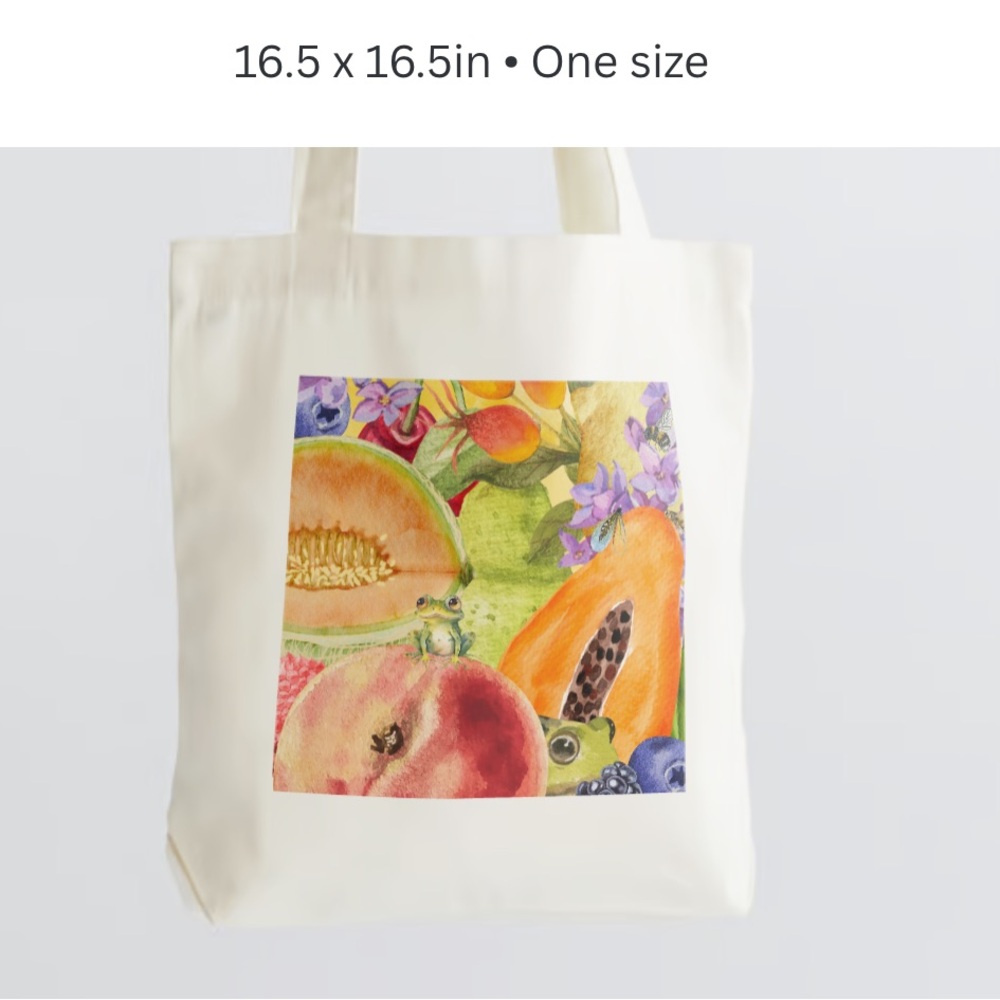 Farmers market canvas fruit from tote bag